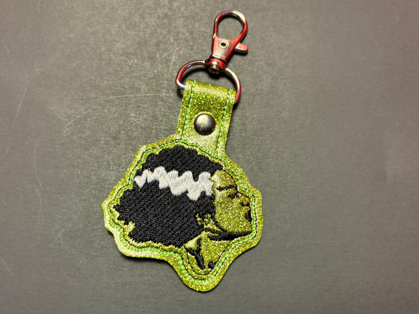 Stitched Vinyl Sparkle Bride of Frank Keychain- Green