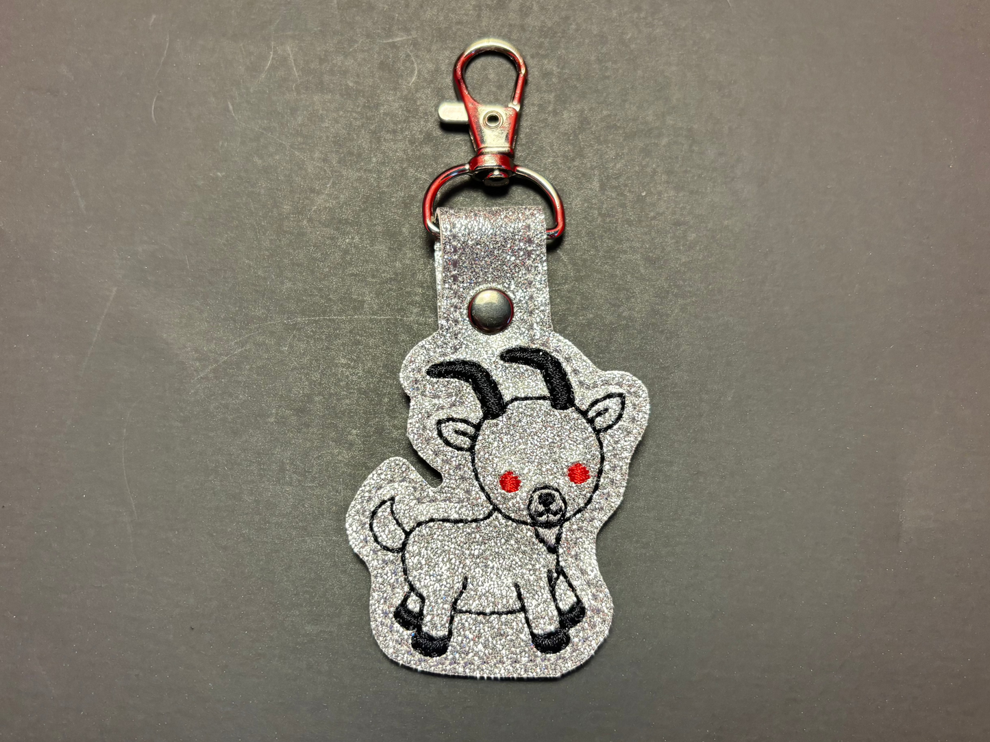 Stitched Sparkle Vinyl Black Phillip Keychain- SIlver