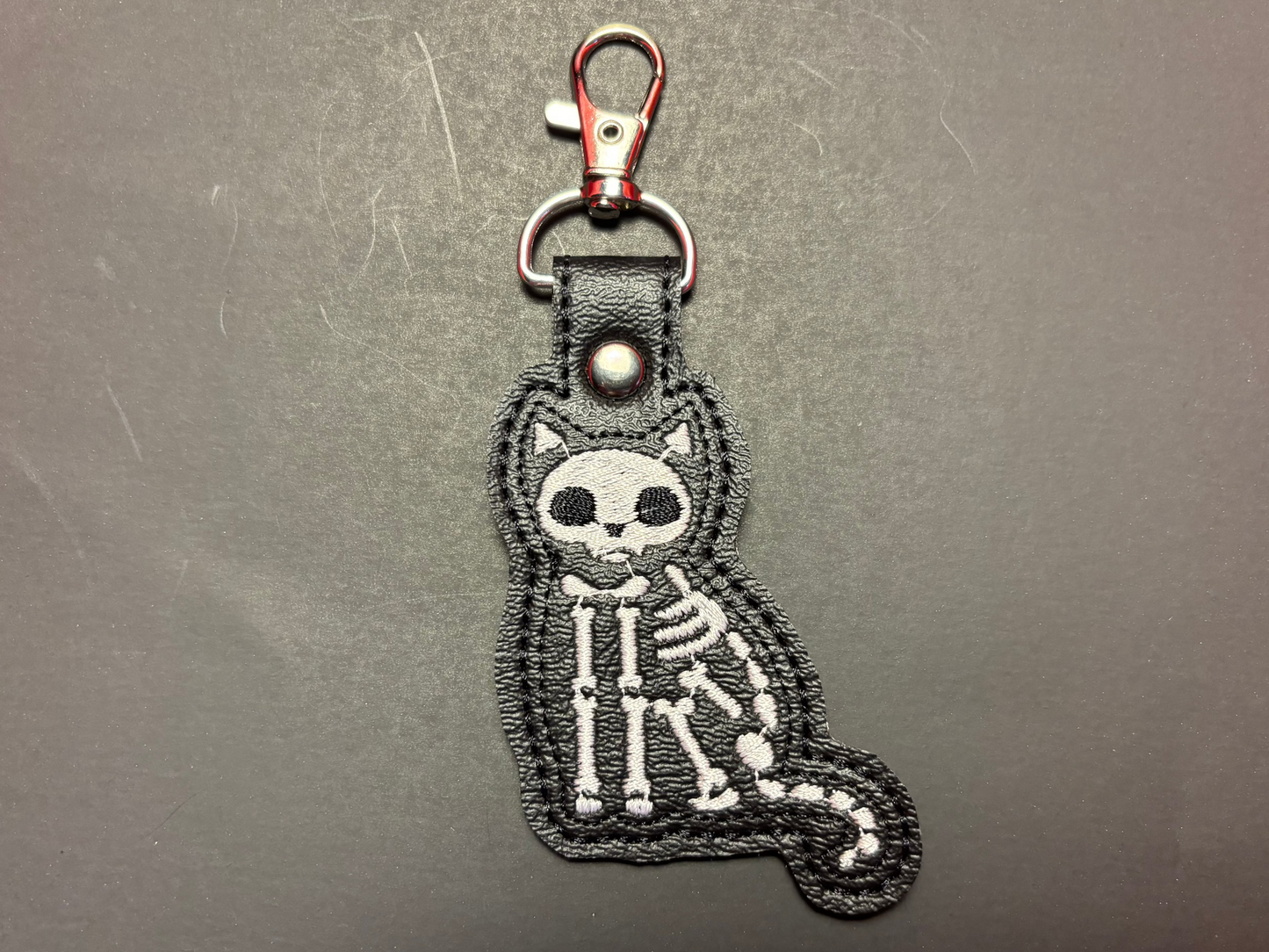 Stitched Skeleton Cat Keychain