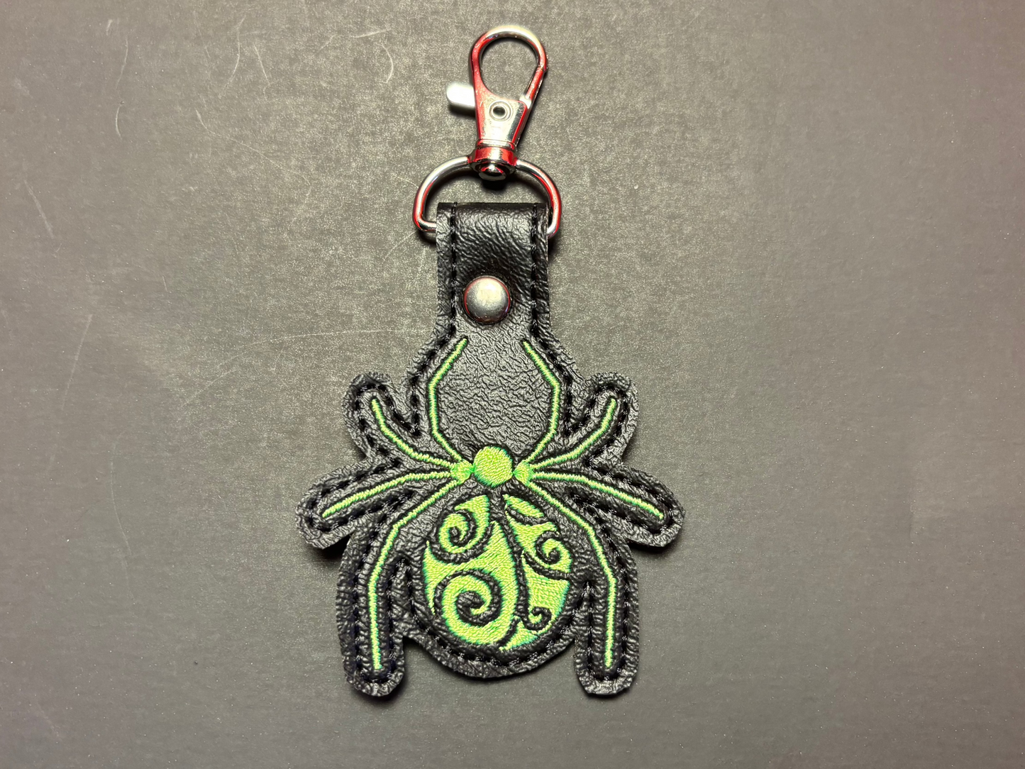 Stitched Swirl Spider Keychain- Green