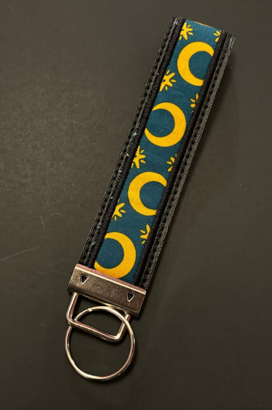 Key Fob Moon & Stars- Teal & Gold