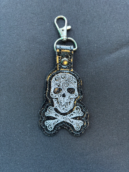 Stitched Vinyl Skull and Crossbones - Key Chain