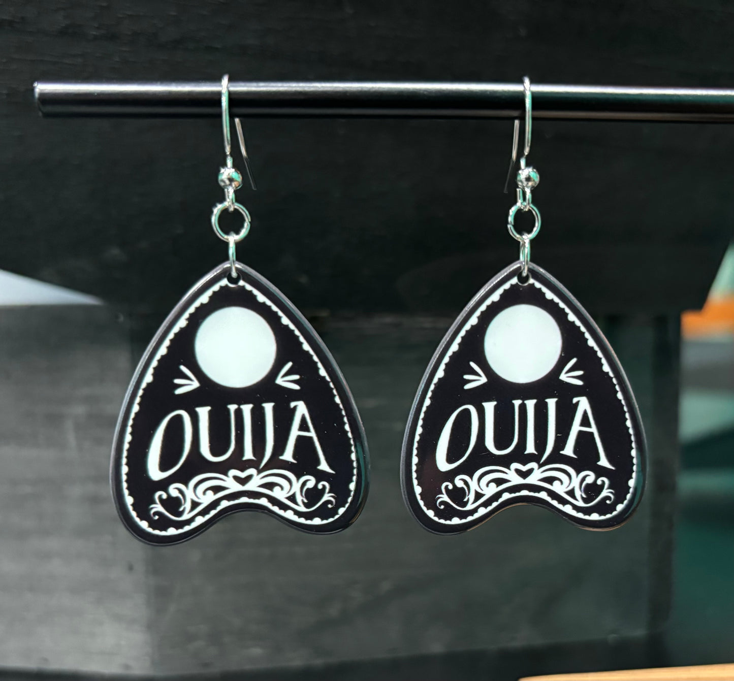 Black and White Ouija Planchette - Earrings