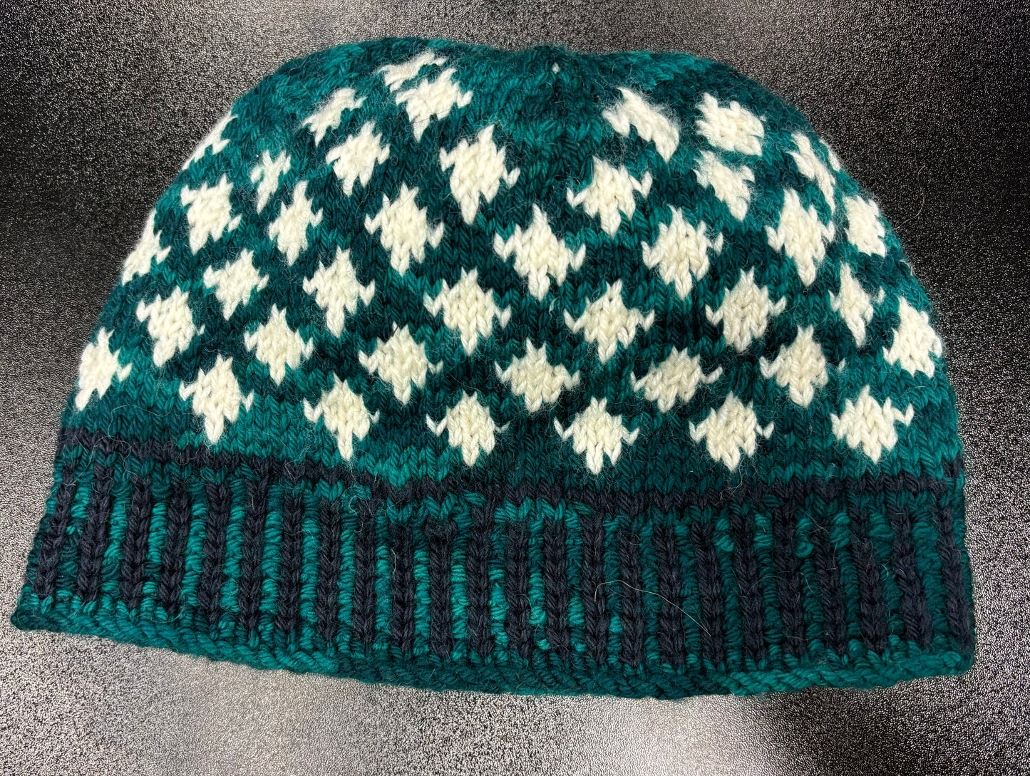 Dark Green, Teal, Navy Blue with White Diamonds - Wool Hat