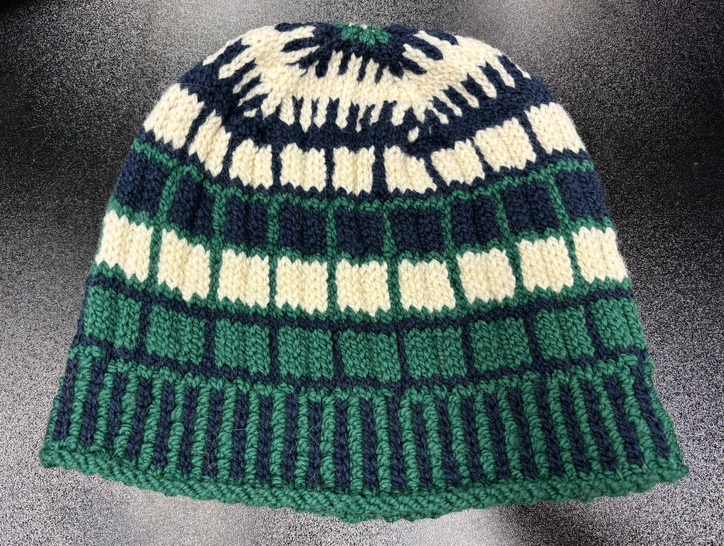 Dark Green, Navy, and White Square Pattern - Wool Hat