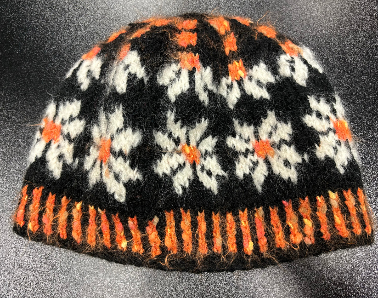 Black with Orange and White Starts - Wool Hat