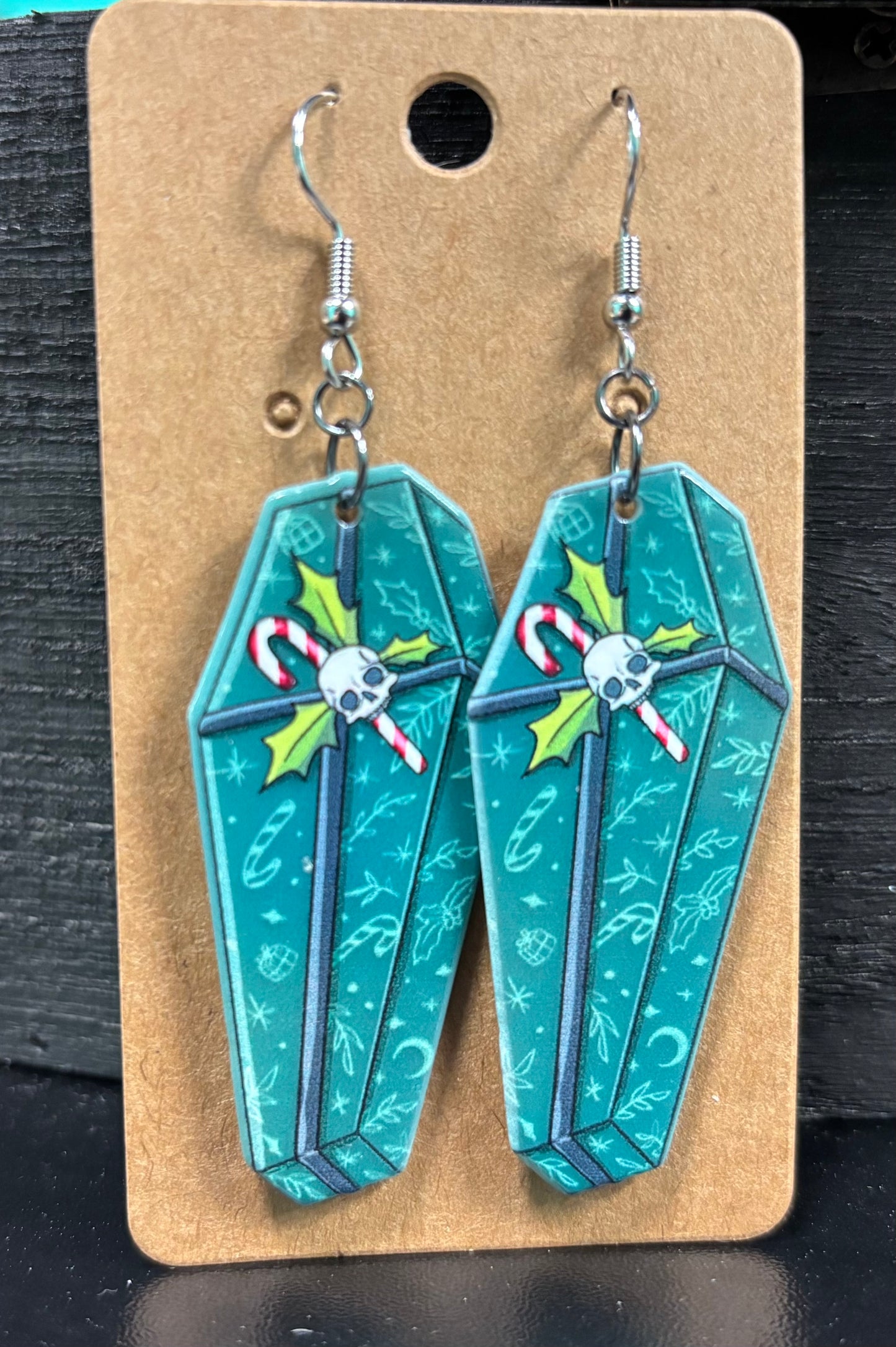 Green Holiday Coffin - Earrings