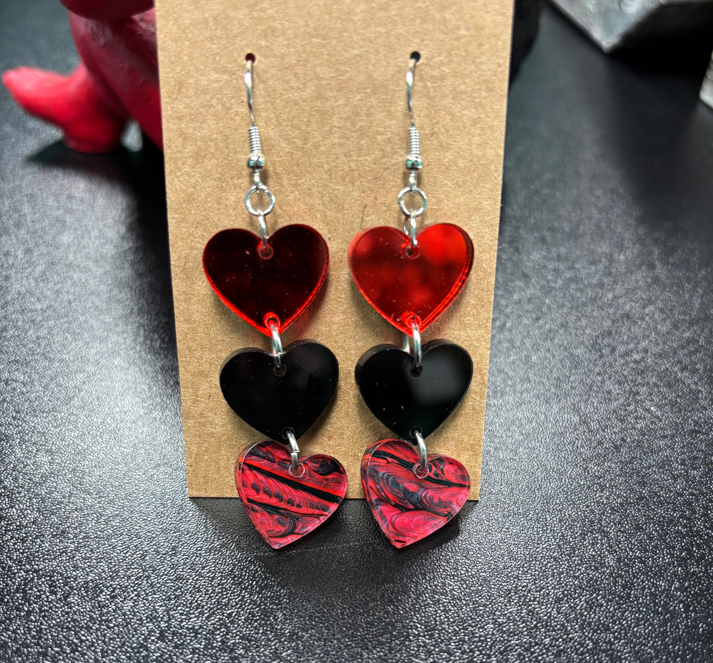 Red and Black Hearts - Valentine's Earrings