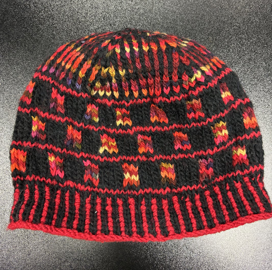 Red, Square and Stripes - wool hat